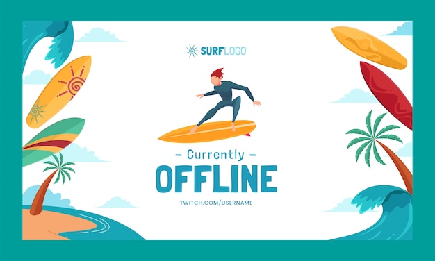 Free Vector hand drawn surfing adventure twitch background