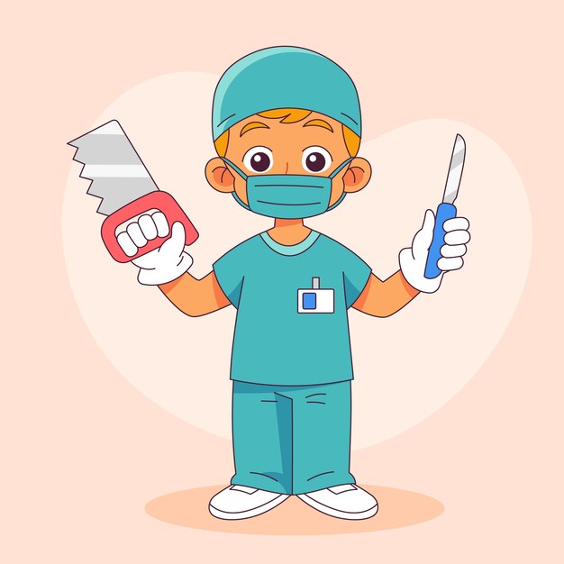 Hand drawn surgeon  cartoon illustration