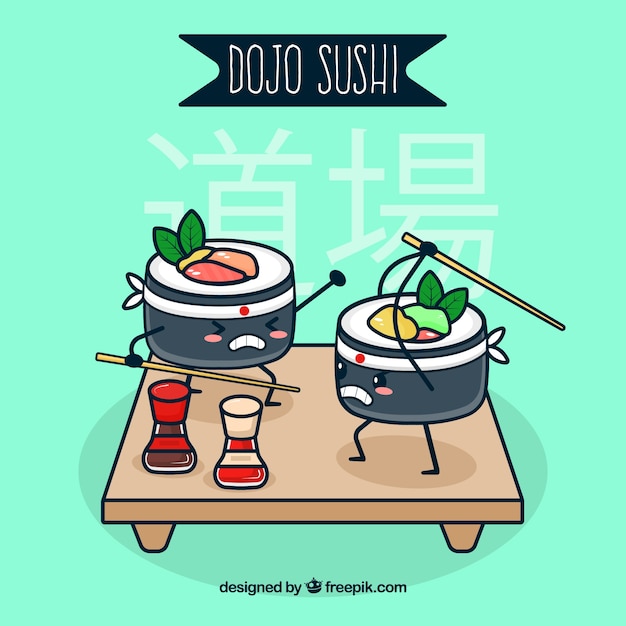 Vettore gratuito composizione di sushi disegnato a mano