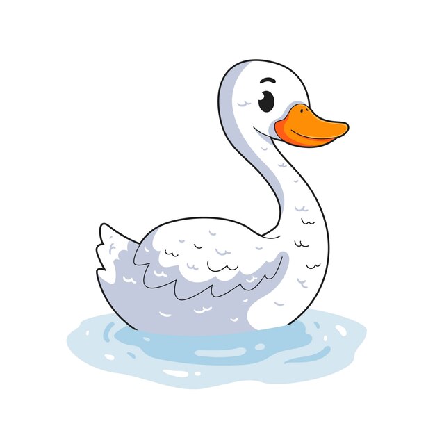 Hand drawn swan  cartoon animal illustration