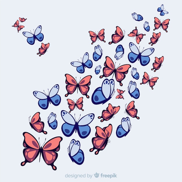 Hand drawn swarm butterfly background