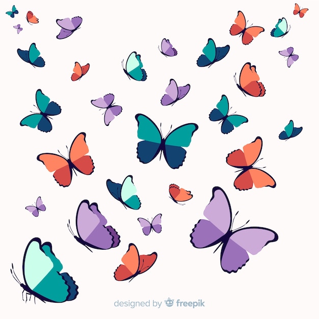 Hand drawn swarm butterfly background