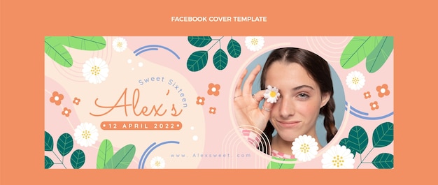 Free vector hand drawn sweet 16 facebook cover