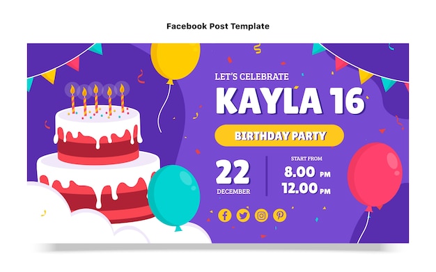 Free vector hand drawn sweet 16 facebook post