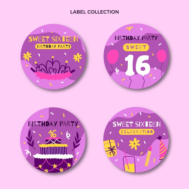 Hand drawn sweet 16 label collection