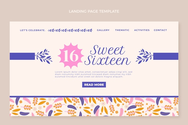 Free vector hand drawn sweet 16 landing page template
