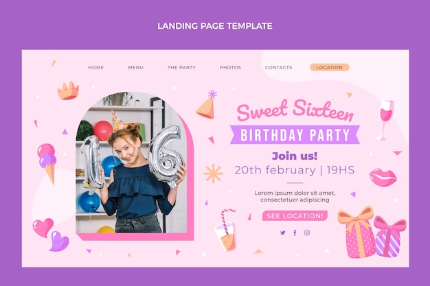 Free vector hand drawn sweet 16 landing page template