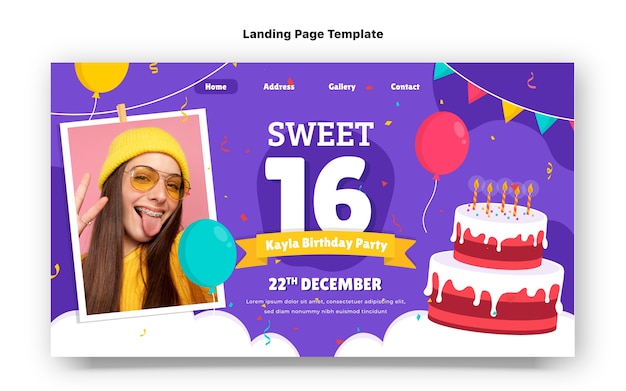 Free vector hand drawn sweet 16 landing page