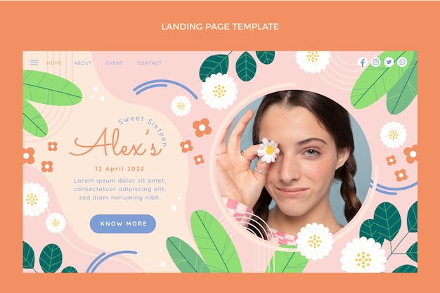 Free vector hand drawn sweet 16 landing page