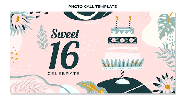 Free vector hand drawn sweet 16 photocall template