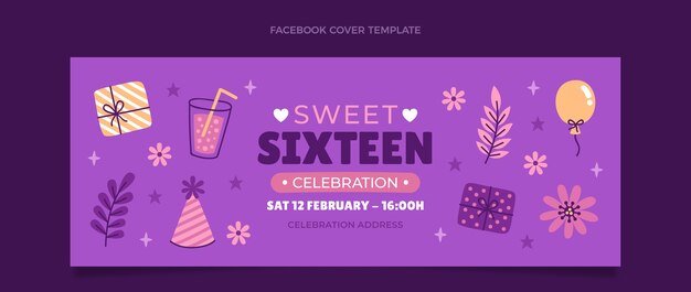 hand drawn sweet 16 social media cover template