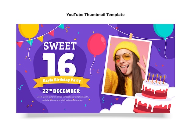 Free vector hand drawn sweet 16 youtube thumbnail