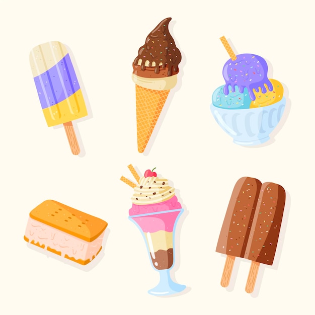 Free vector hand drawn sweet ice cream pack