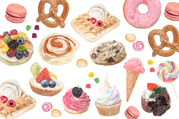 Hand drawn sweets watercolor style