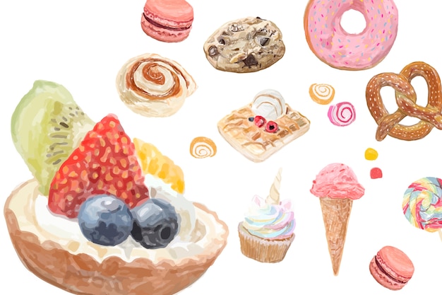 Free vector hand drawn sweets watercolor style