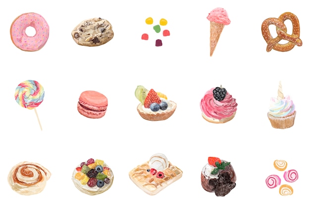 Stile acquerello di dolci disegnati a mano