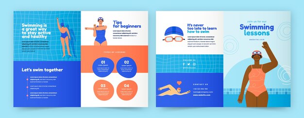 Vettore gratuito brochure di lezioni di nuoto disegnate a mano