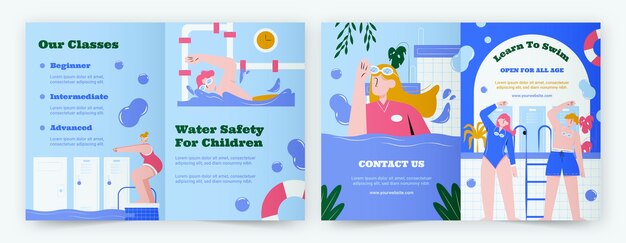 Hand drawn swimming lessons brochure