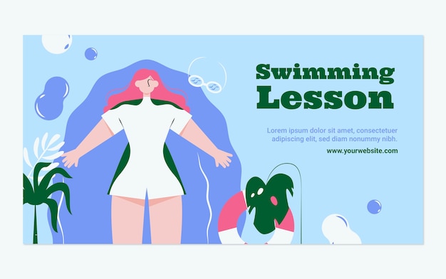 Vettore gratuito modello facebook per lezioni di nuoto disegnate a mano