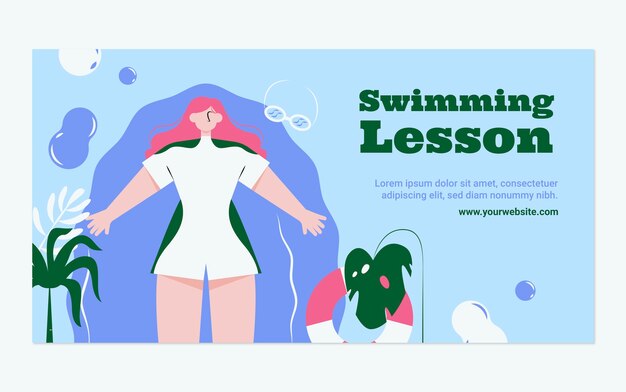 Hand drawn swimming lessons facebook template