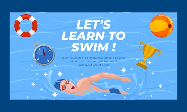 Free vector hand drawn swimming lessons facebook template