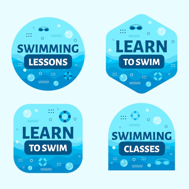 Hand drawn swimming lessons labels