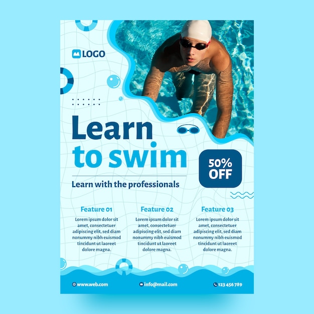 Hand drawn swimming lessons poster template