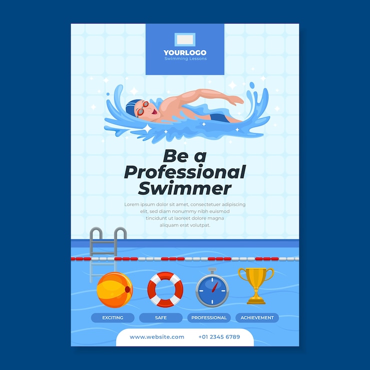 Free Vector hand drawn swimming lessons poster template