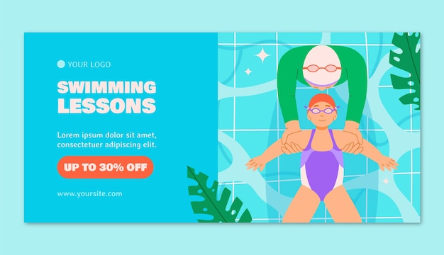 Vettore gratuito banner di vendita di lezioni di nuoto disegnate a mano