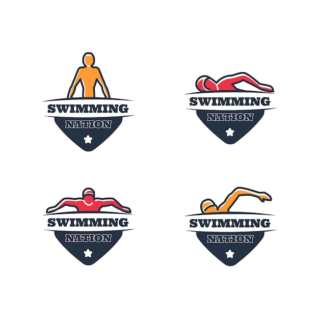 Vettore gratuito modello di logo di nuoto disegnato a mano