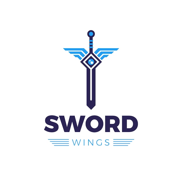 翼のロゴのテンプレートと手描きの剣