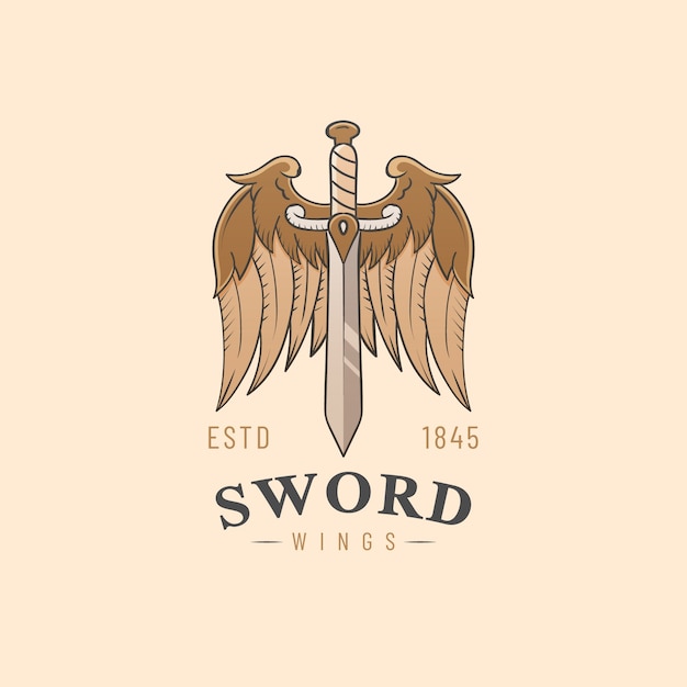 hand drawn sword with wings logo template