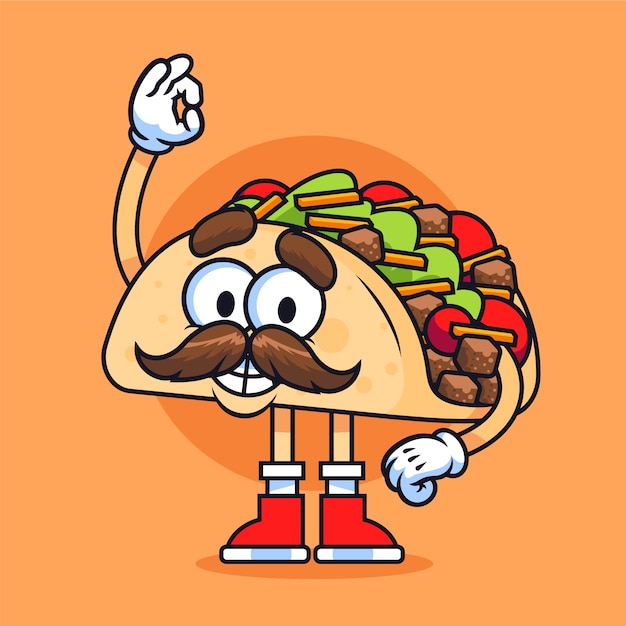 Hand drawn taco cartoon illustration