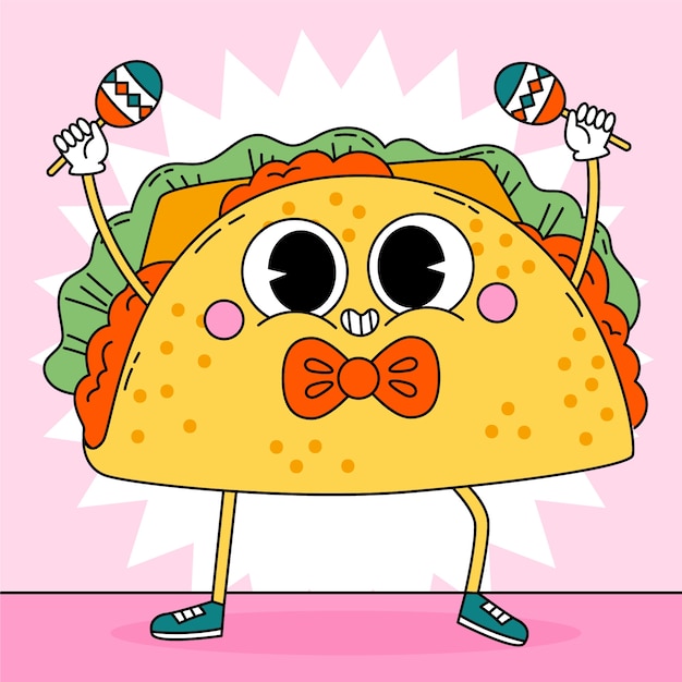 Hand drawn taco cartoon illustration