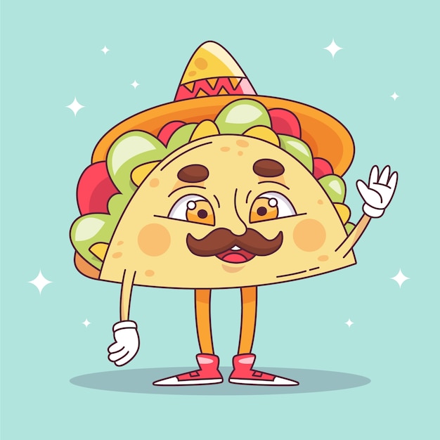 Vettore gratuito illustrazione di cartoni animati di taco disegnati a mano