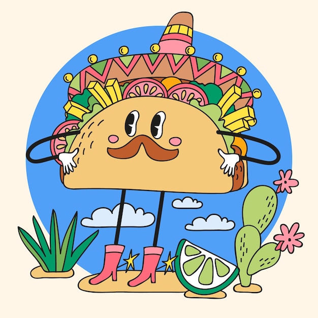 Free vector hand drawn taco cartoon illustration