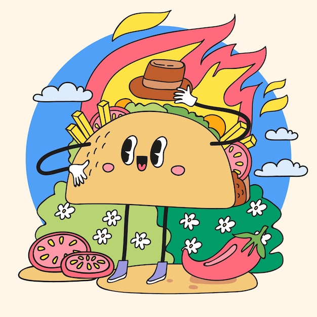 Hand drawn taco cartoon illustration