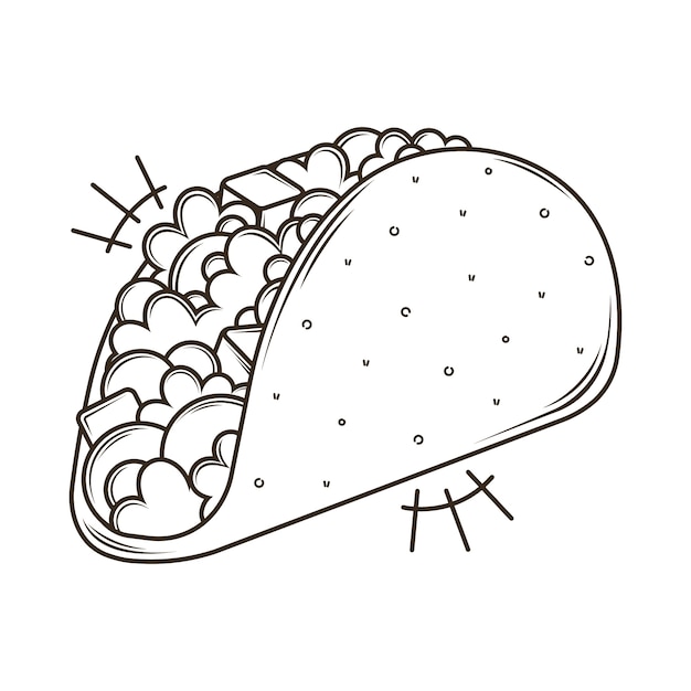 Hand drawn taco  outline illustration