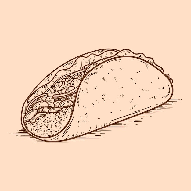 Hand drawn taco  outline illustration