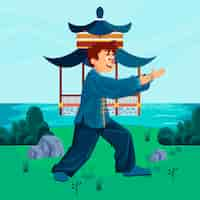 Vettore gratuito illustrazione di tai chi disegnata a mano