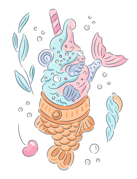 Рисованной тайяки в форме рыбы со сливками