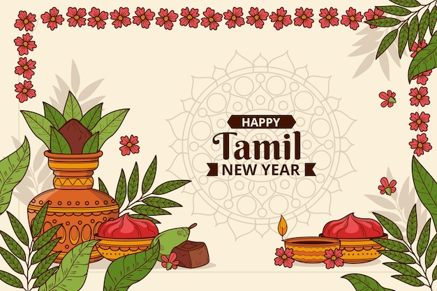 Free vector hand drawn tamil new year background