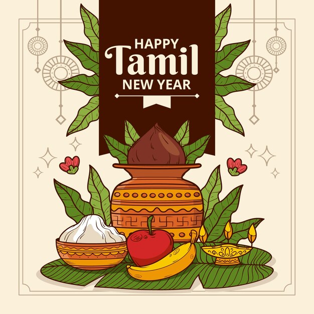 Ручной обращается тамильский новый год иллюстрация