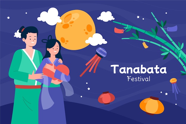 Hand drawn tanabata festival nature background