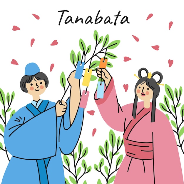 Hand drawn tanabata illustration