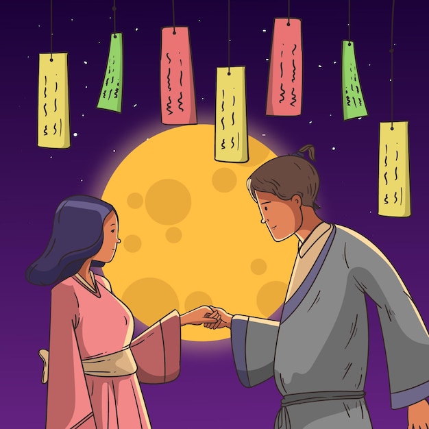 Illustrazione di tanabata disegnata a mano