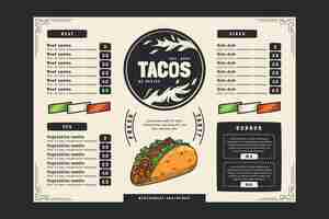 Free vector hand drawn taqueria menu template