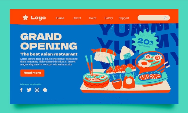 Hand drawn tasty asian food landing page