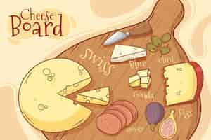 Free vector hand drawn tasty cheese board