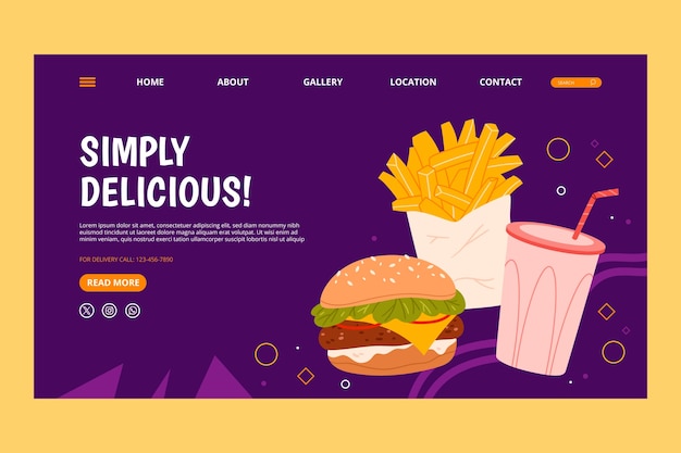 Free vector hand drawn tasty food restaurant landing page